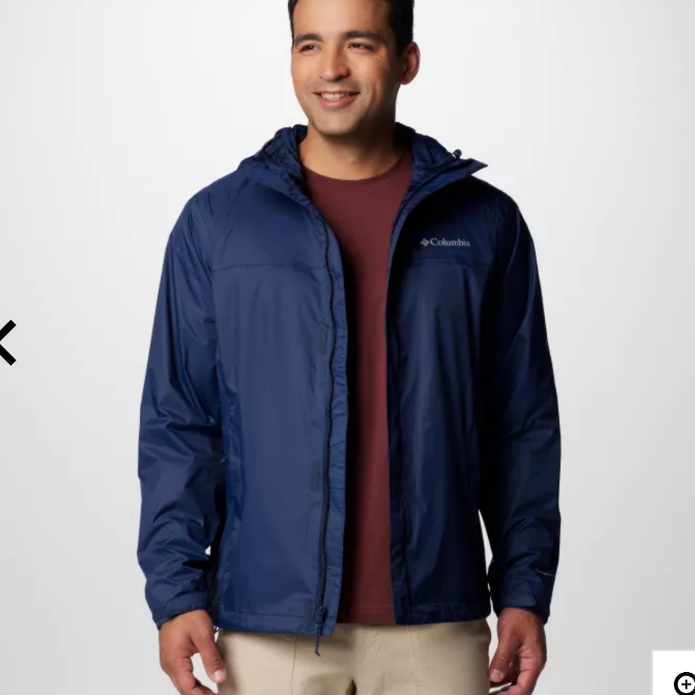 Columbia Blue Rain Jacket with Hood and Water-Resistant Material Size Small